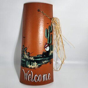 Vintage Tile Painting Welcome Great Indoor /Outdoor Decorative Roof Tile Signed